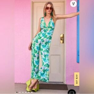 NWT Lulus Jump Into Blossom Wide Leg Floral Jumpsuit Size Small